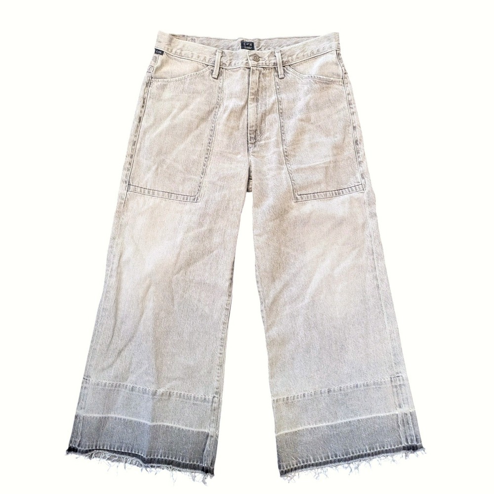 Citizens of Humanity Wide Leg Grey Patch Pocket Raw Hem Jeans Size 30
